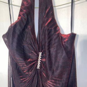Halter Red & Black Sheen Formal Dress